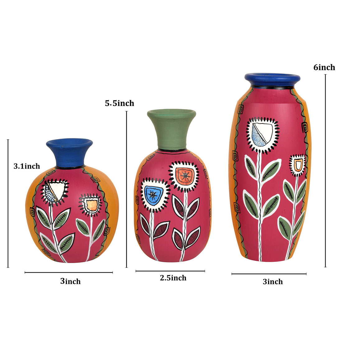 Smiling Flowers Colorful Vases (So3) in Magenta (3x3/5.5x2.5/6x3 HxDia)