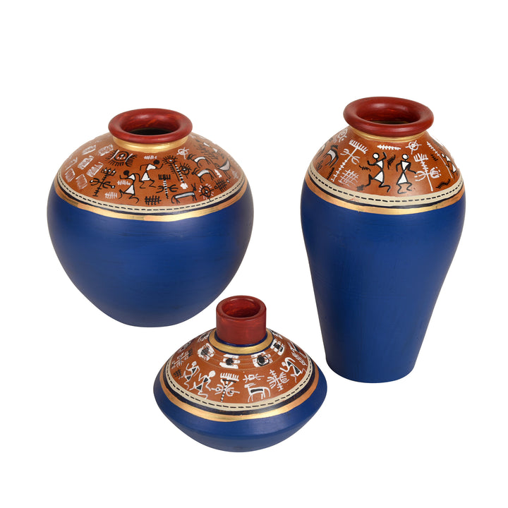 Exotic Warli Vases in Blue color (Set of 3)