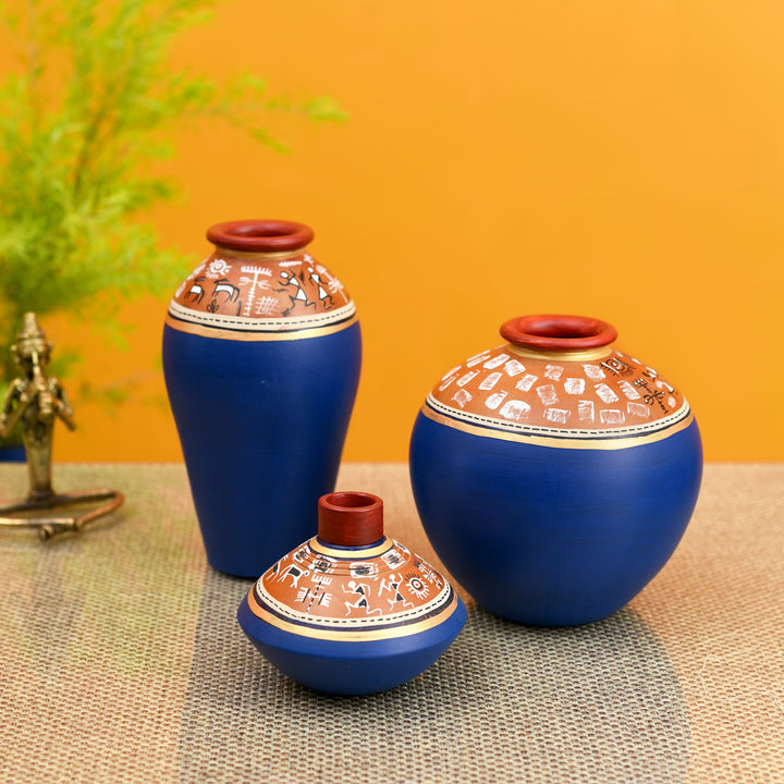 Exotic Warli Vases in Blue color (Set of 3)