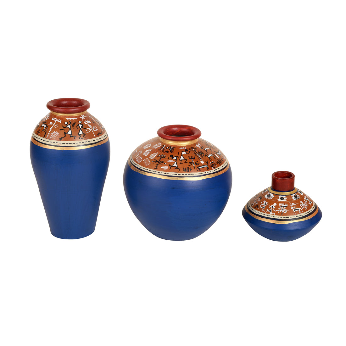 Exotic Warli Vases in Blue color (Set of 3)