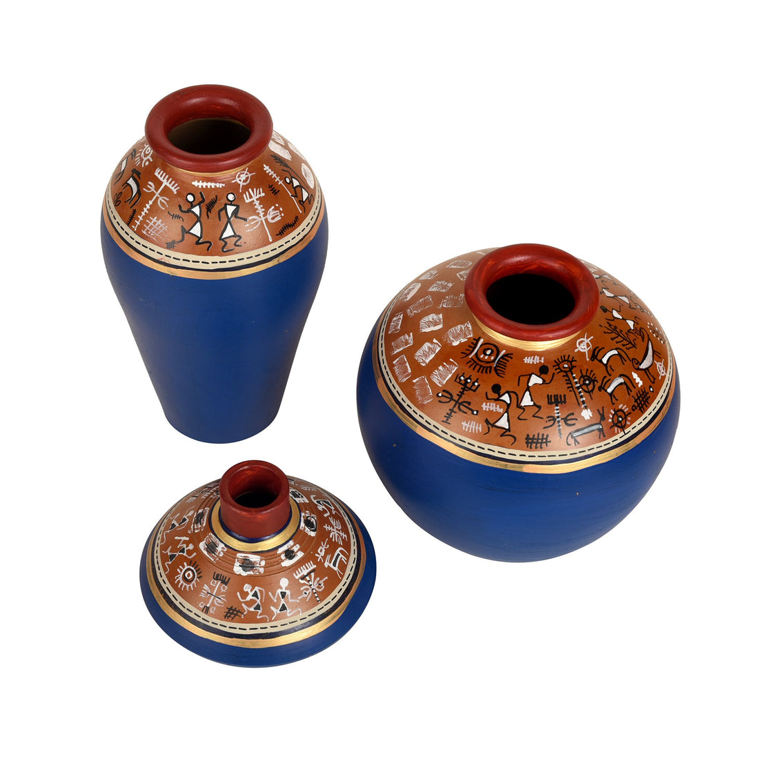 Exotic Warli Vases in Blue color (Set of 3)