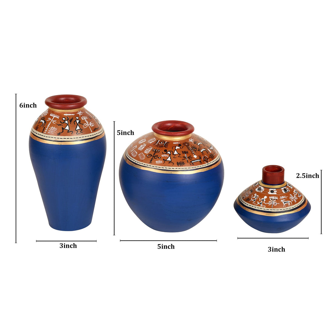 Exotic Warli Vases in Blue color (Set of 3)