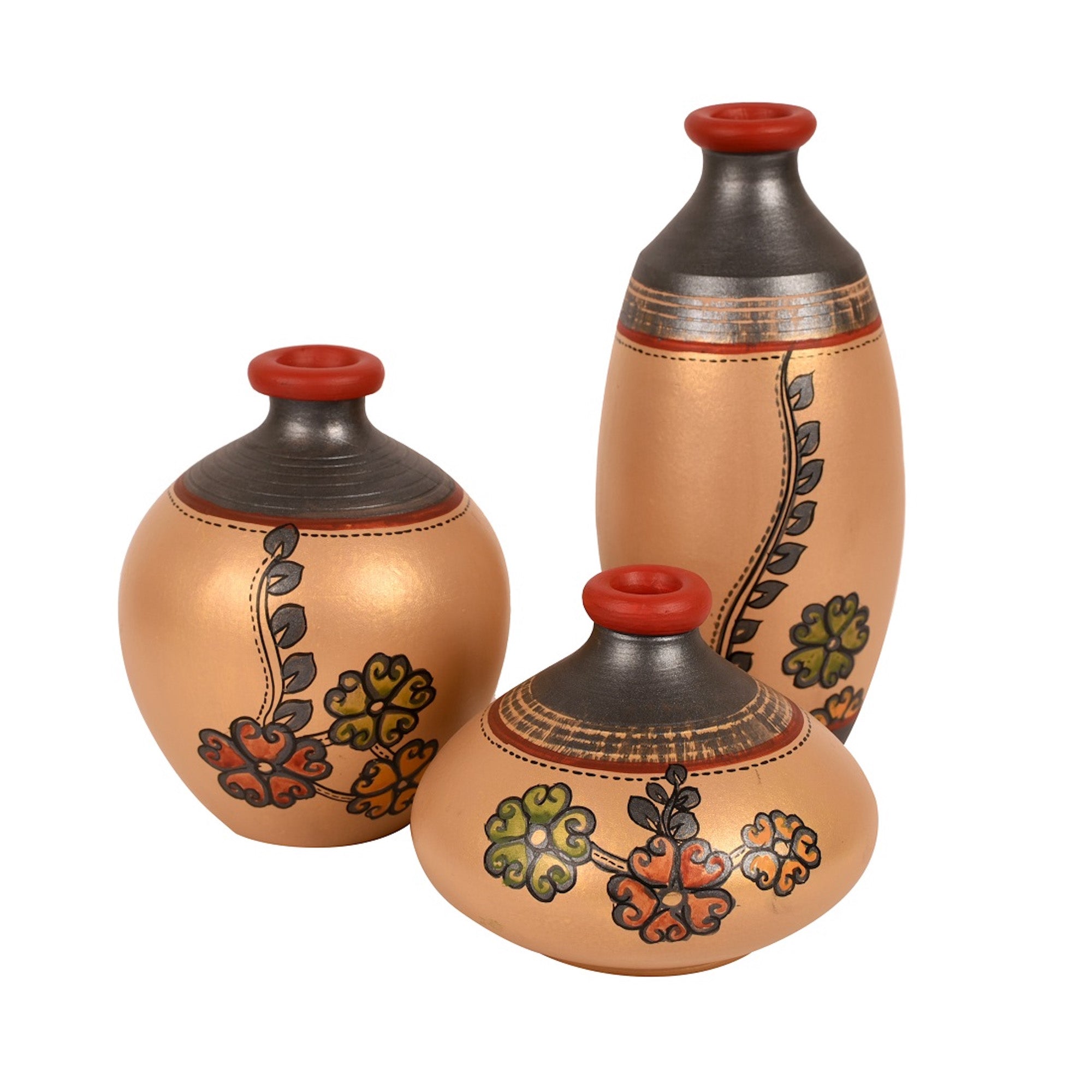 Vase Earthen Simmer Gold Madhubani (So3) 5/6/3.4