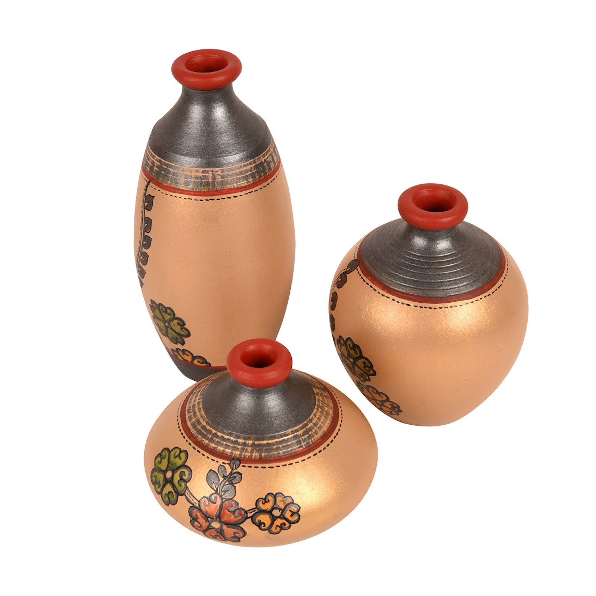Vase Earthen Simmer Gold Madhubani (So3) 5/6/3.4