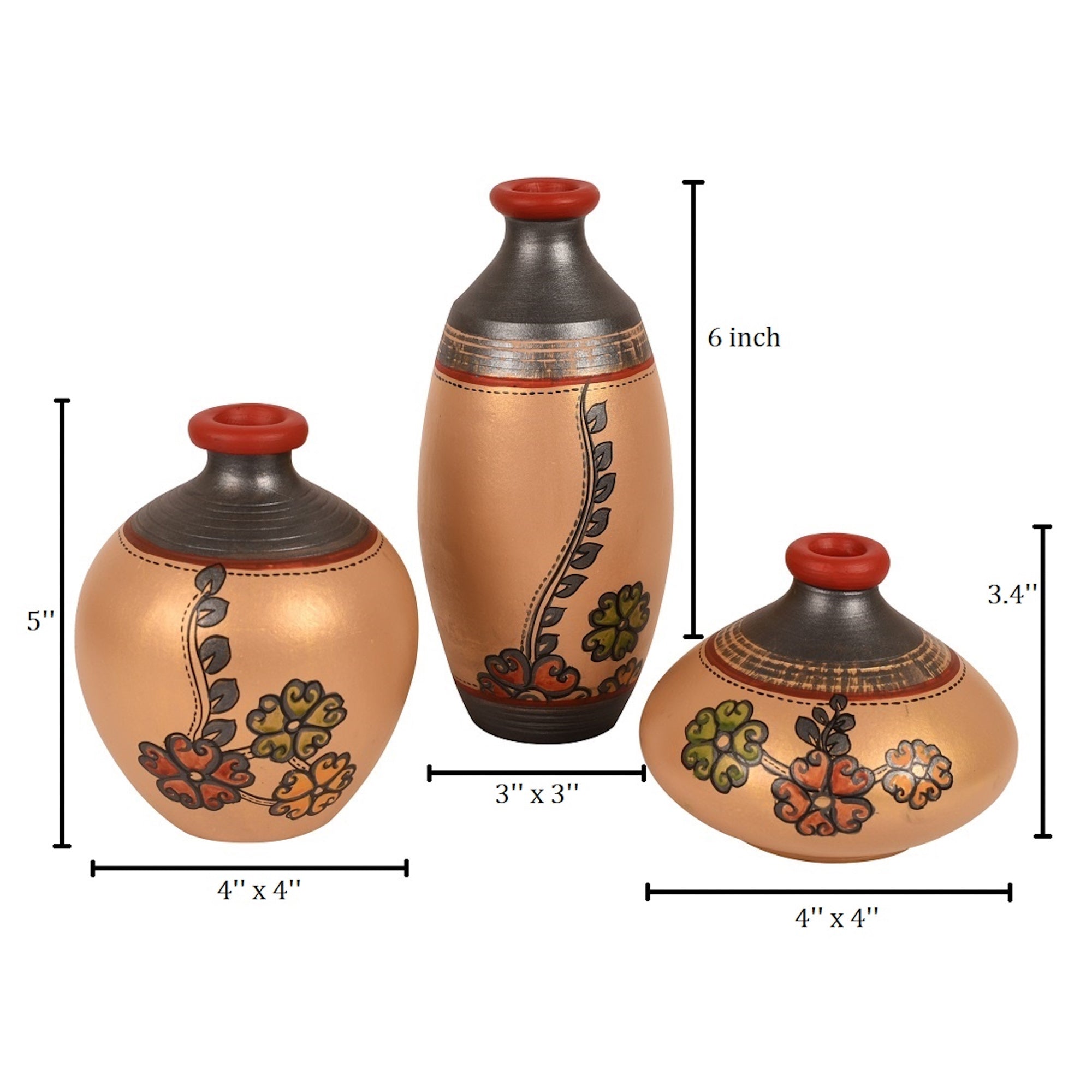 Vase Earthen Simmer Gold Madhubani (So3) 5/6/3.4