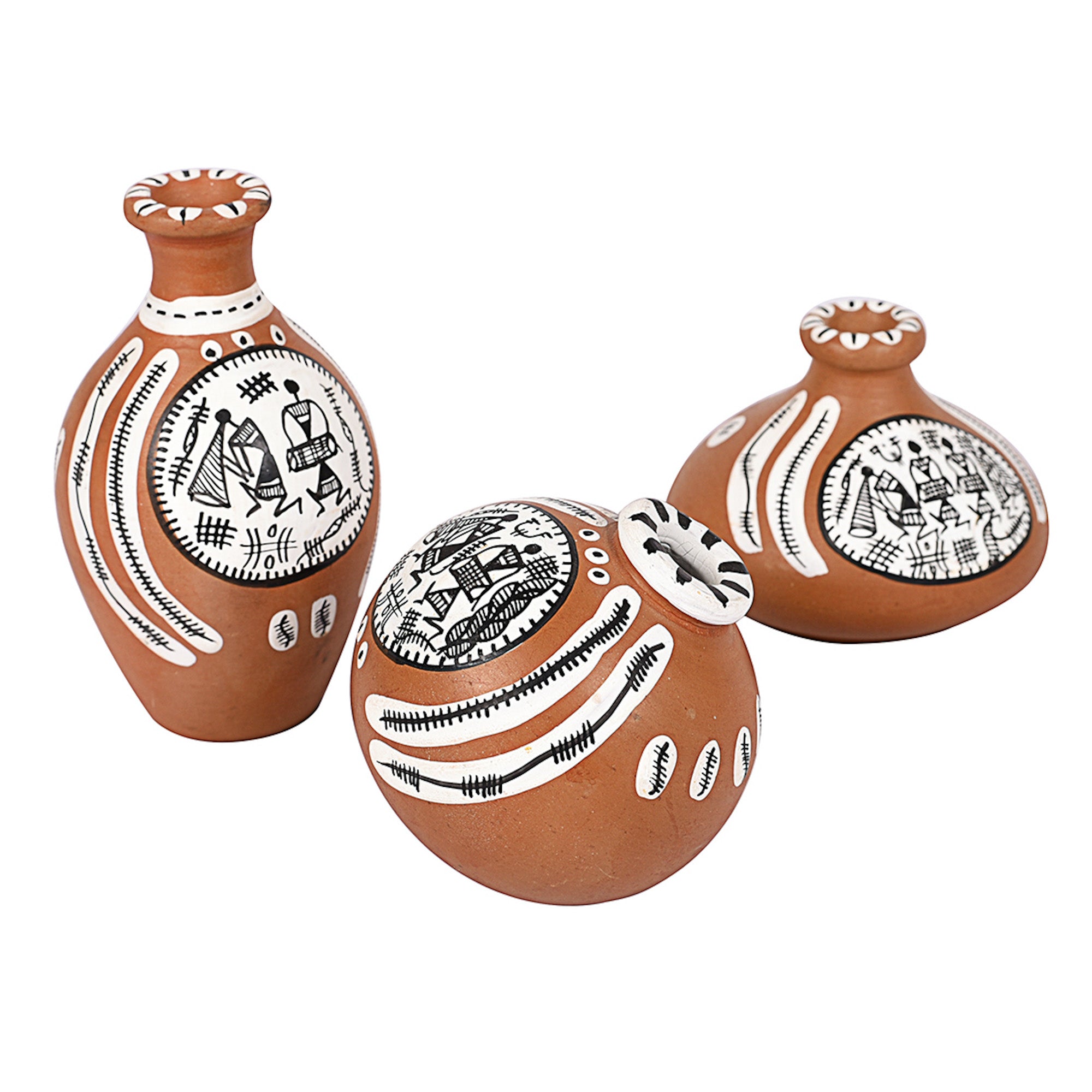 Vase Earthen Miniatures Natural Warli (Set of 3) 2.4/2/2