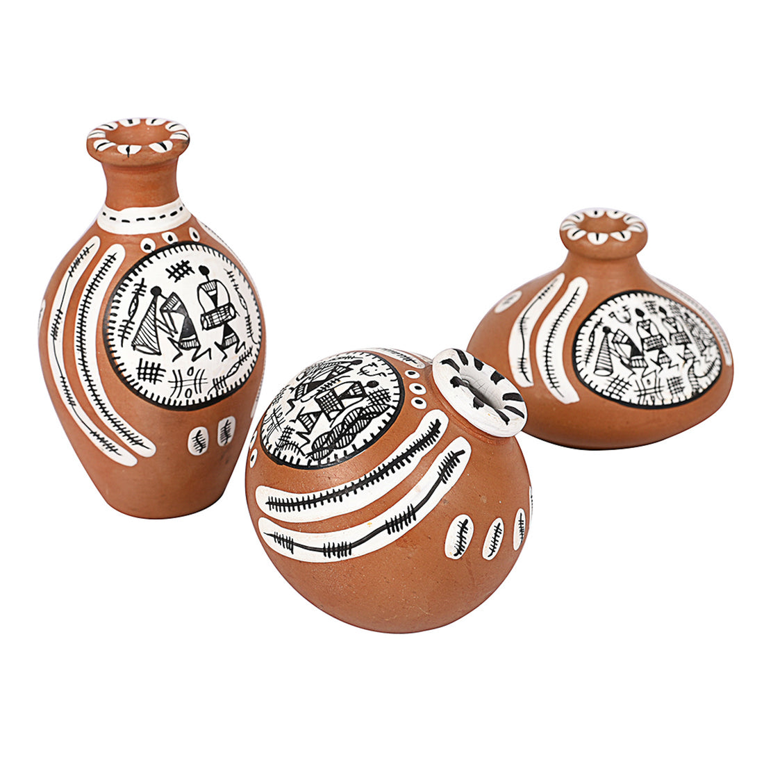 Vase Earthen Miniatures Natural Warli (Set of 3) 2.4/2/2