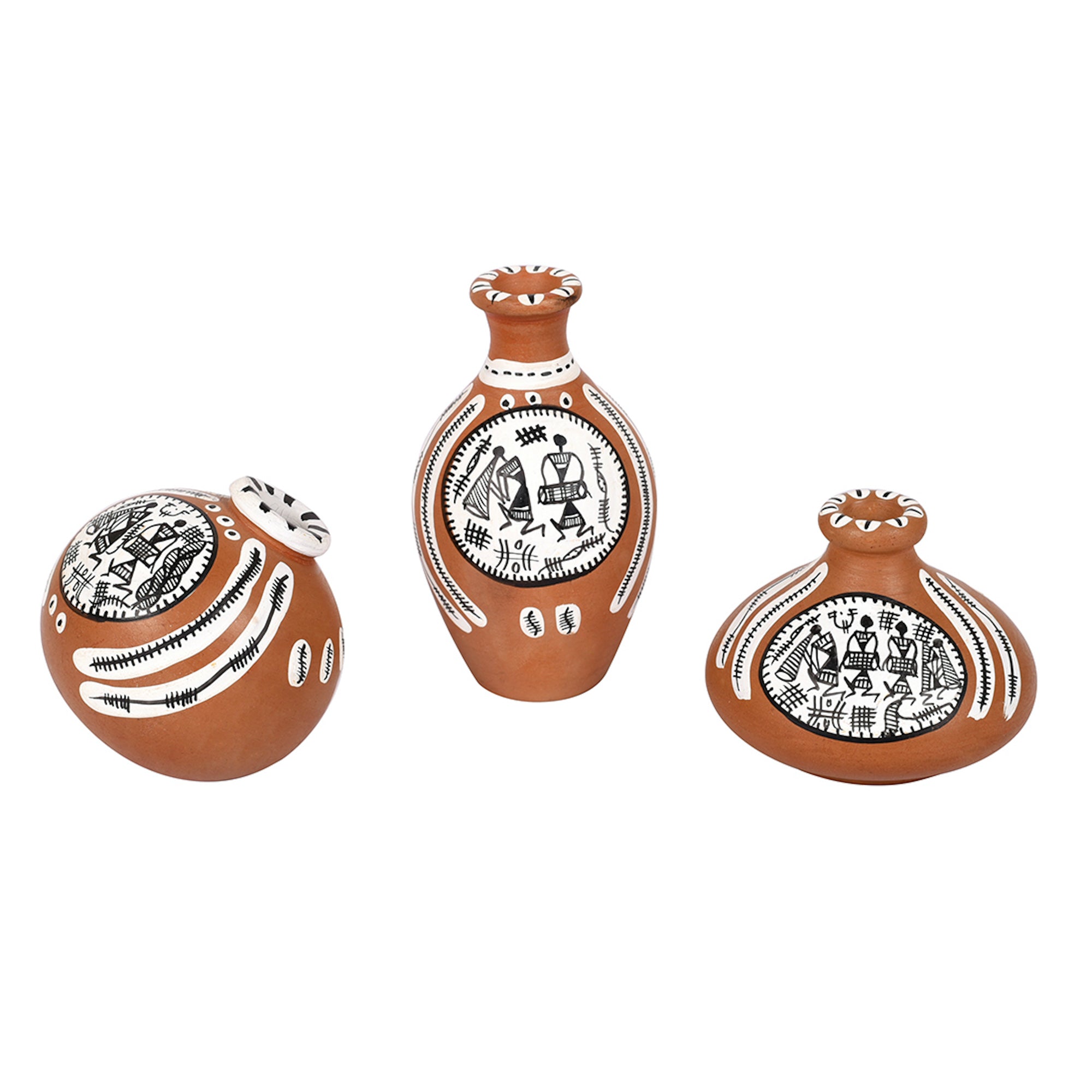 Vase Earthen Miniatures Natural Warli (Set of 3) 2.4/2/2