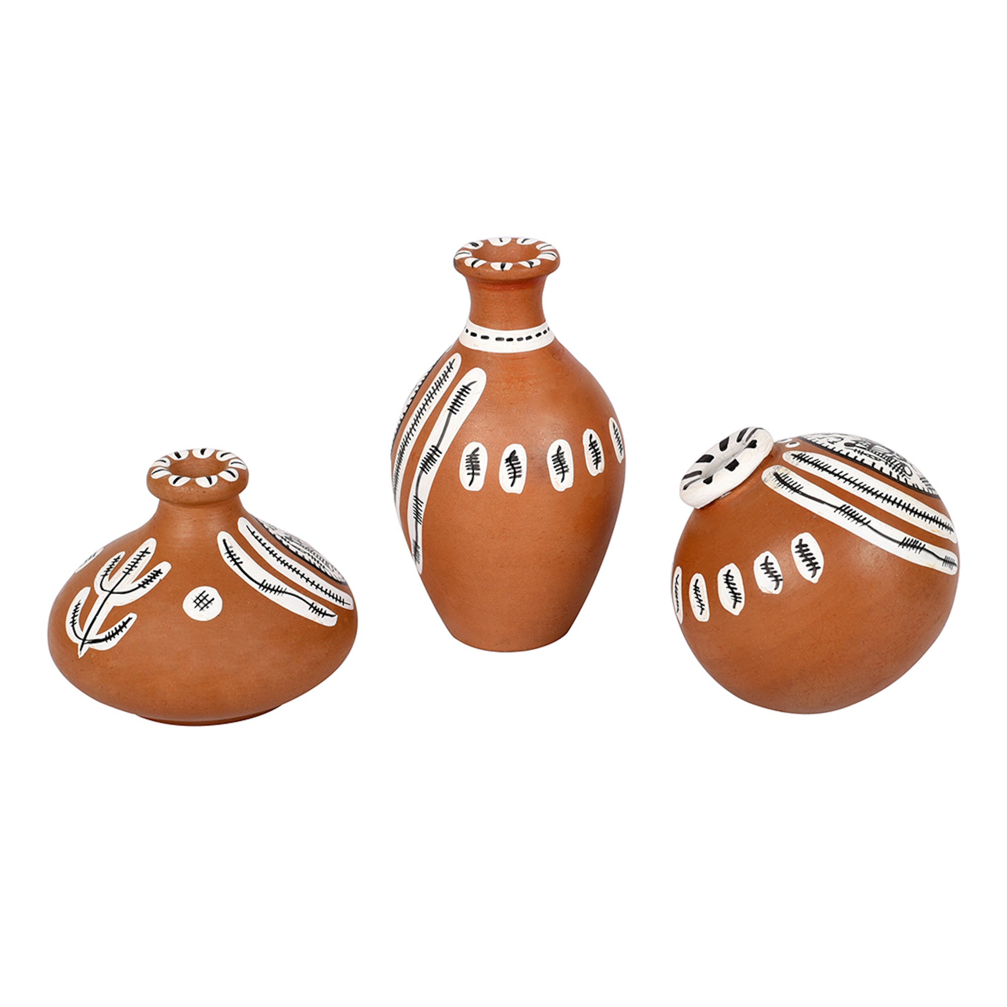 Vase Earthen Miniatures Natural Warli (Set of 3) 2.4/2/2
