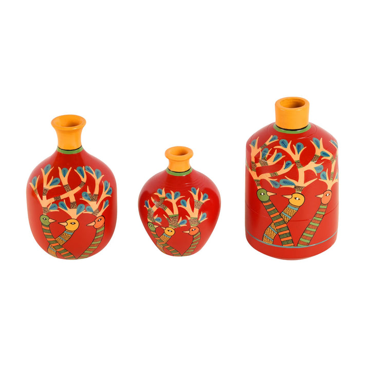 Chirping Birds Terracotta Vase Set of 3