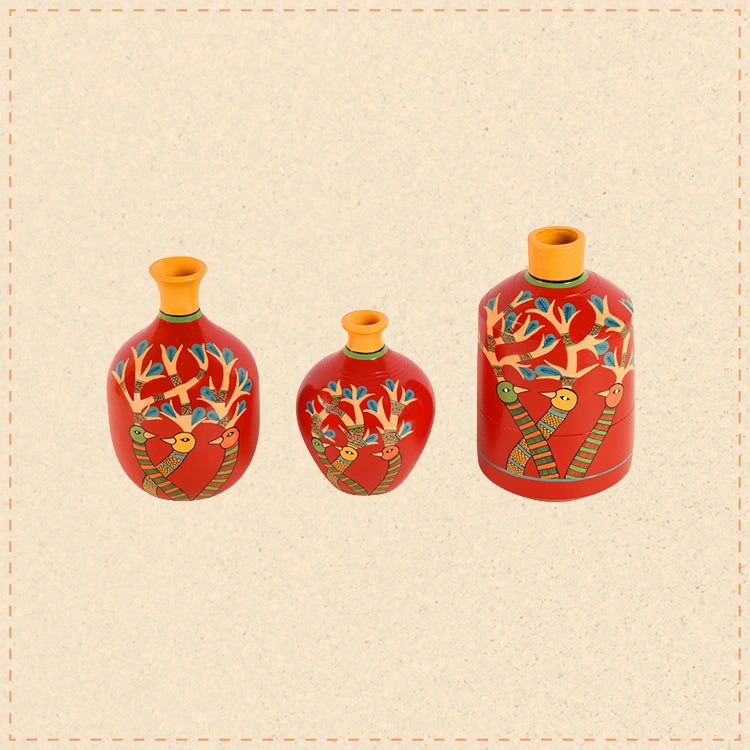 Chirping Birds Terracotta Vase Set of 3