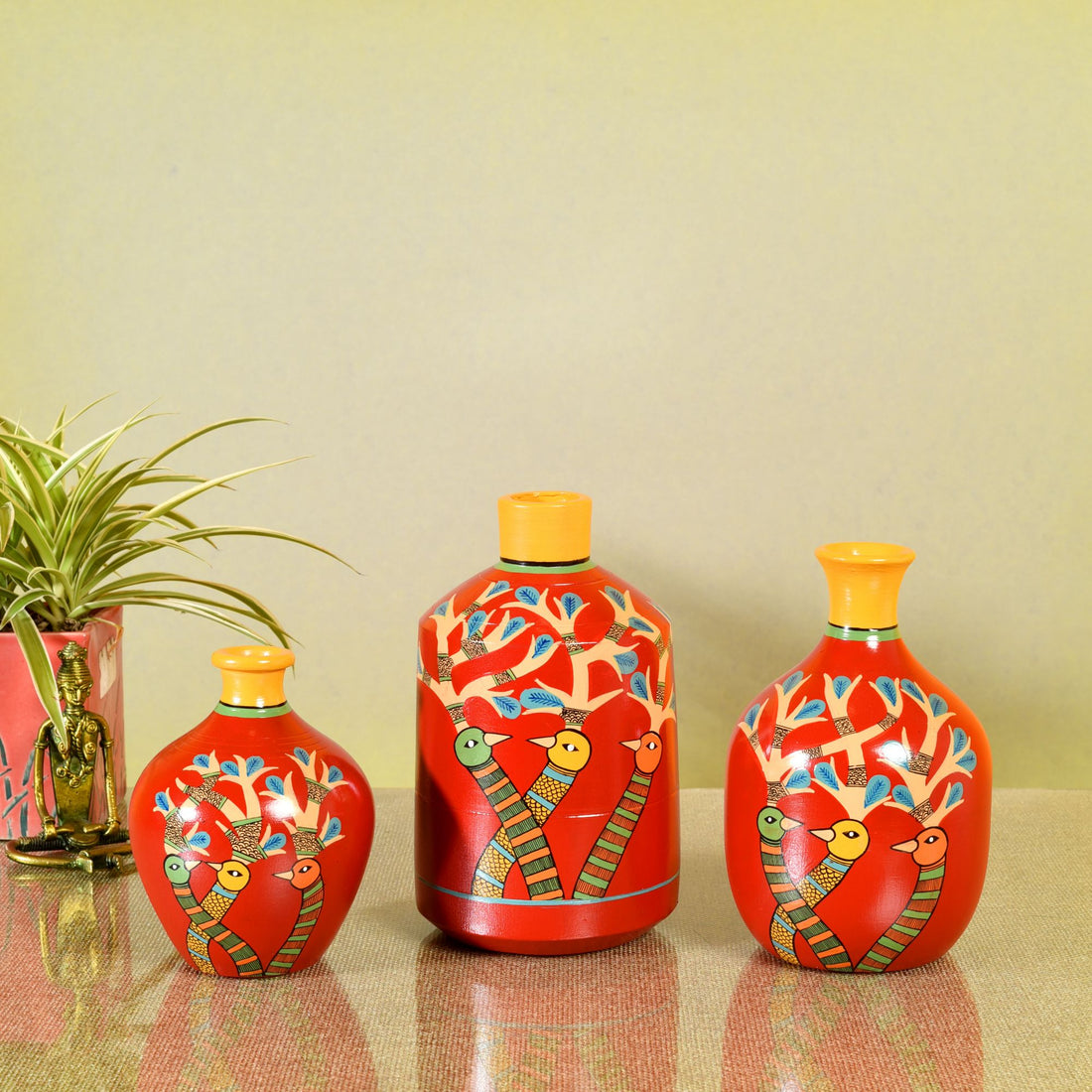 Chirping Birds Terracotta Vase Set of 3