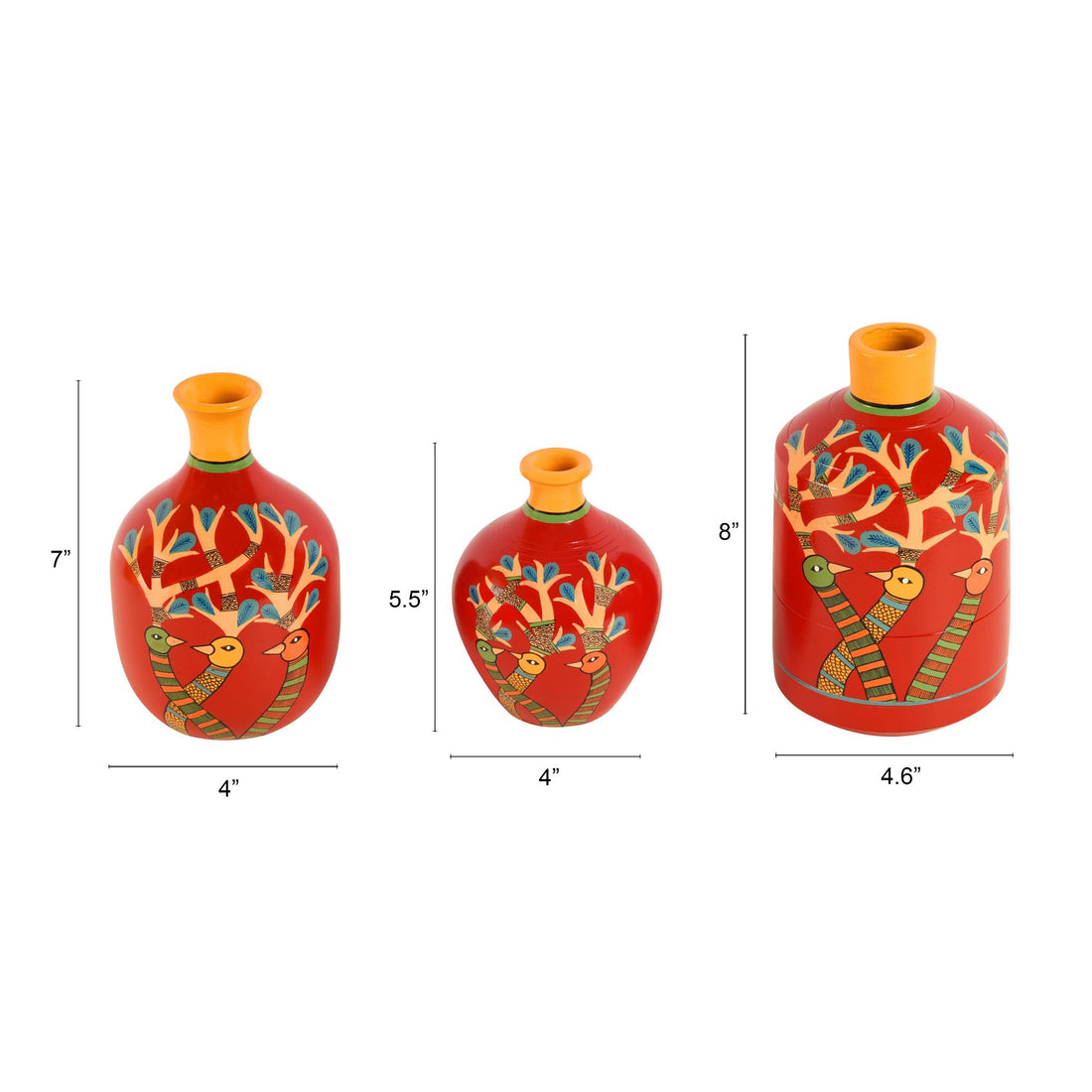 Chirping Birds Terracotta Vase Set of 3