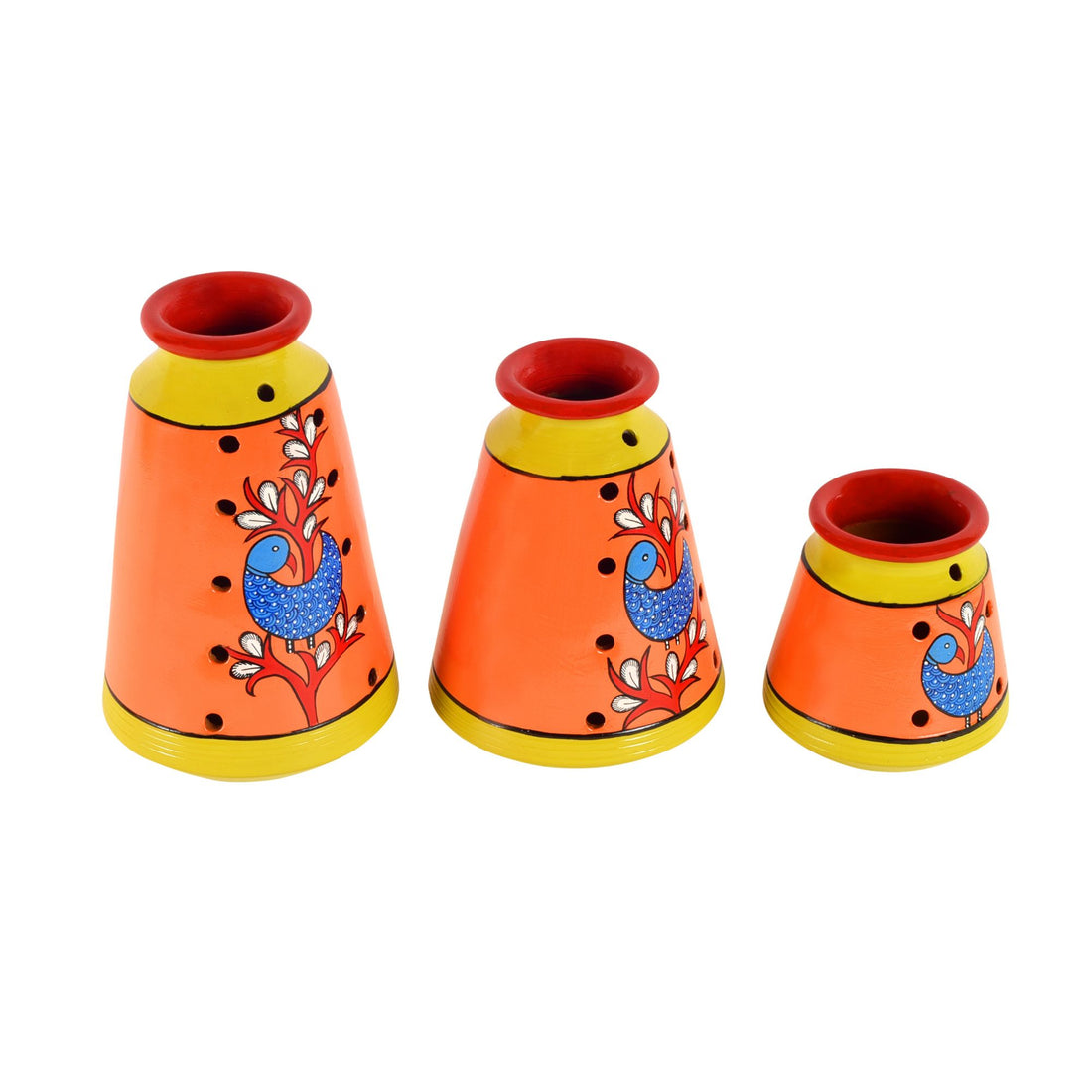 Dancing Peacock Terracotta Vase Set of 3