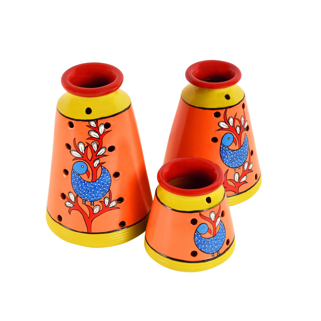 Dancing Peacock Terracotta Vase Set of 3