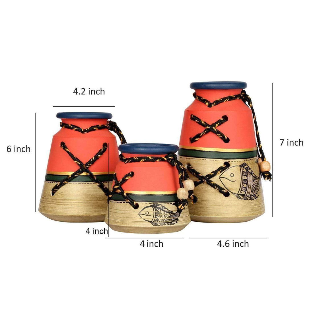 Earthen Vase in Knitted Pattern with Madhubani Art