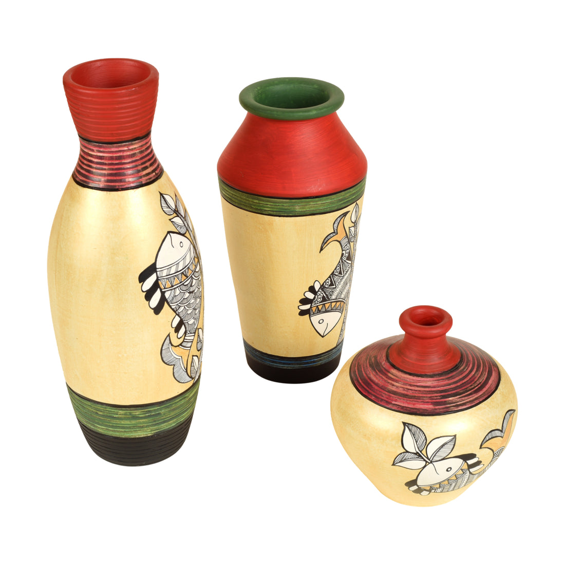 Handpainted Earthen Vases with Madhubani Art