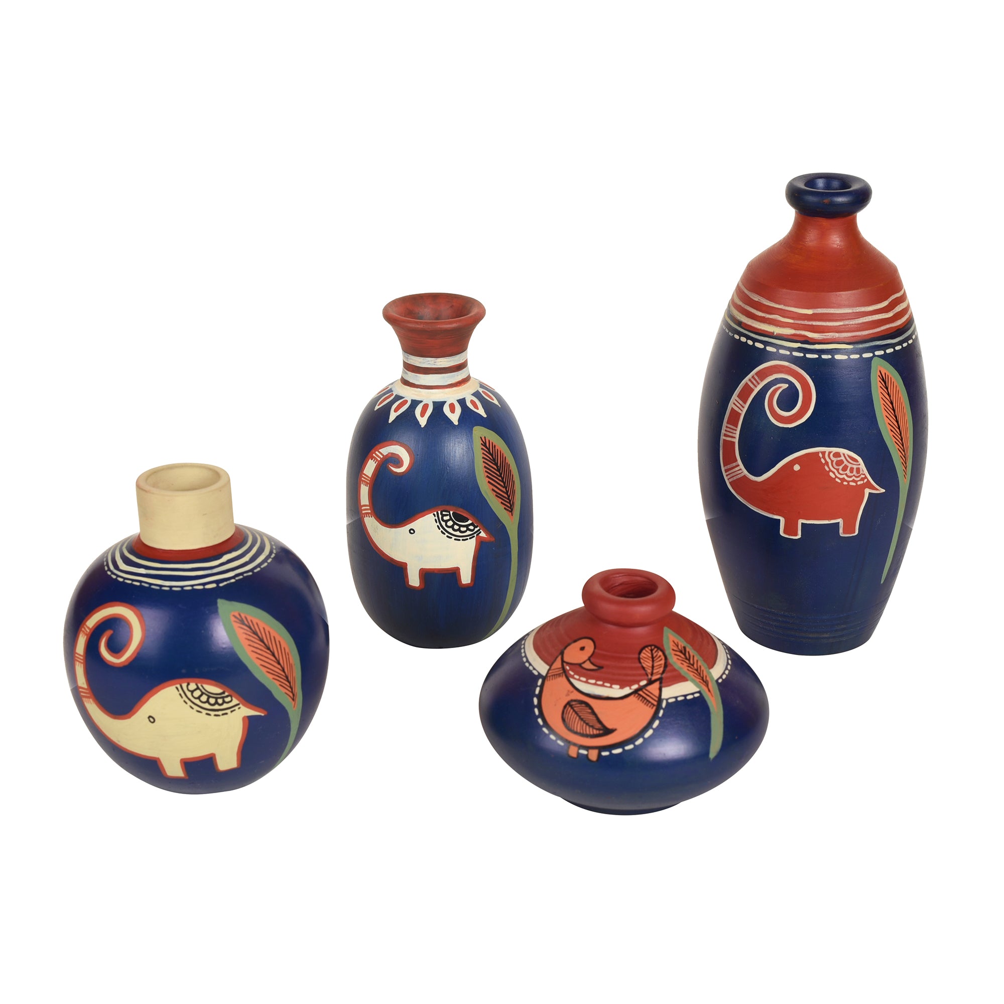 Happy Elephant Vases (So4) in Blue (5x2.5/4x3/2.5x2.5/6x3 HxDia)