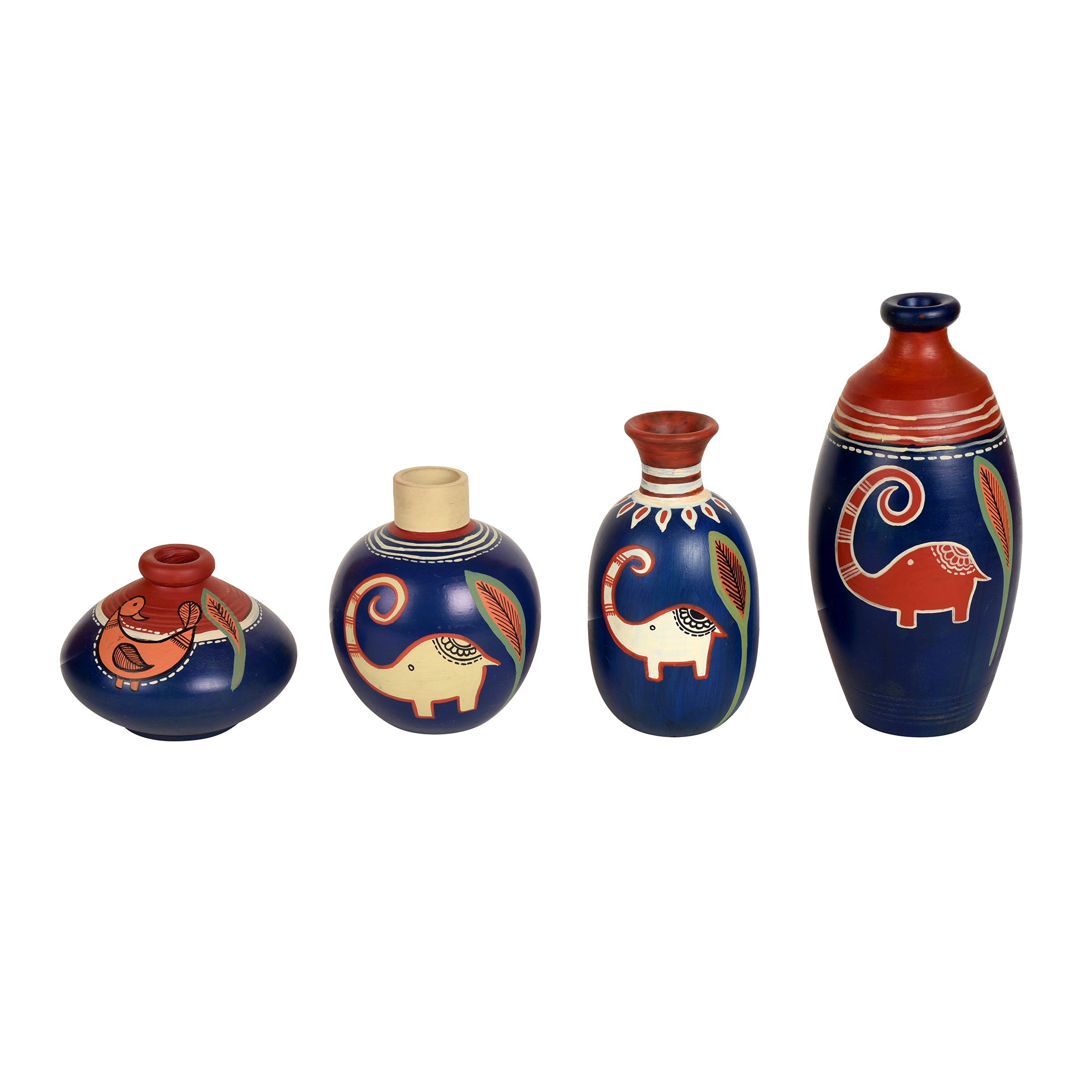 Happy Elephant Vases (So4) in Blue (5x2.5/4x3/2.5x2.5/6x3 HxDia)