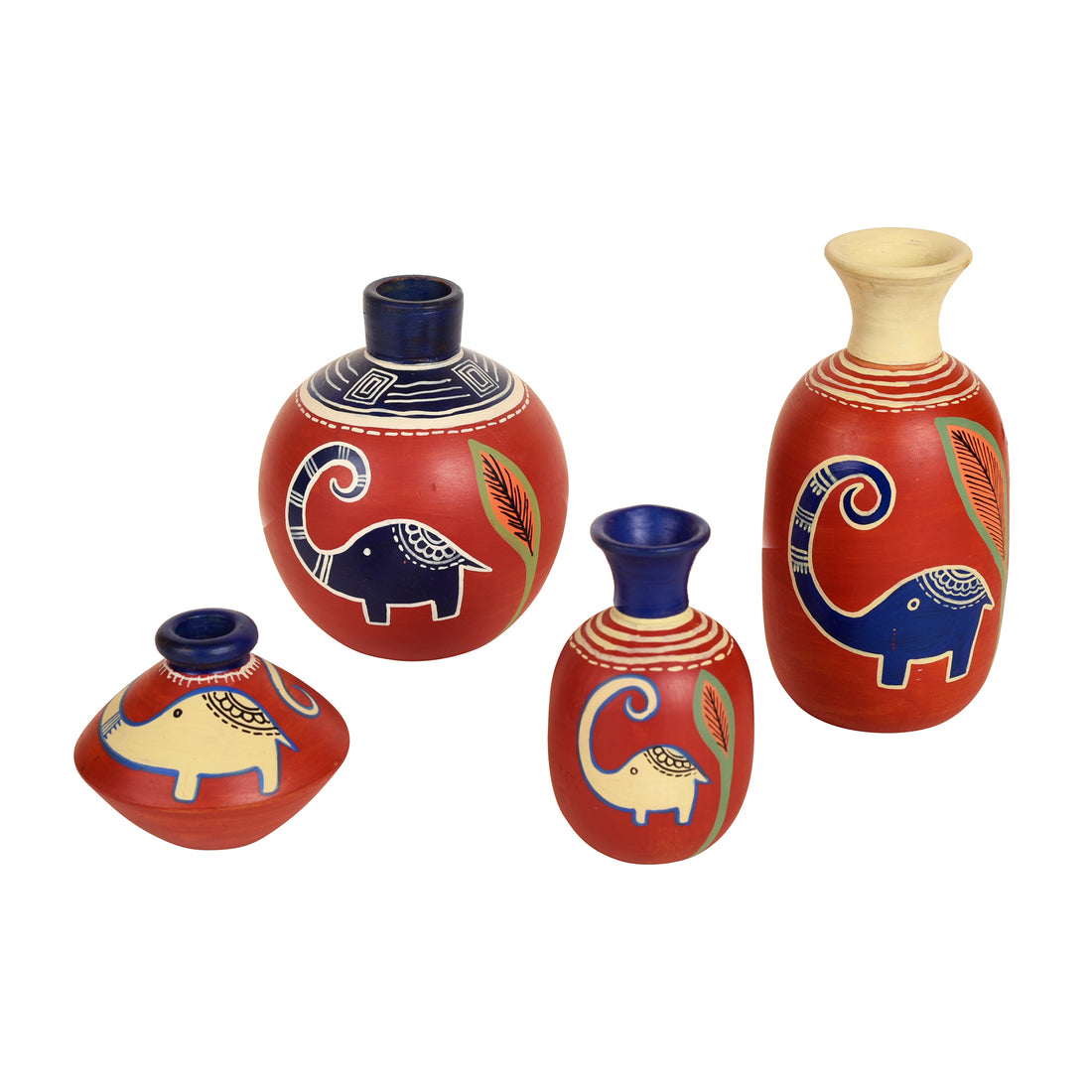 Happy Elephant Vases (So4) in Rustic Red (5x2.5/4x3/2.5x2.5/6x3 HxDia)