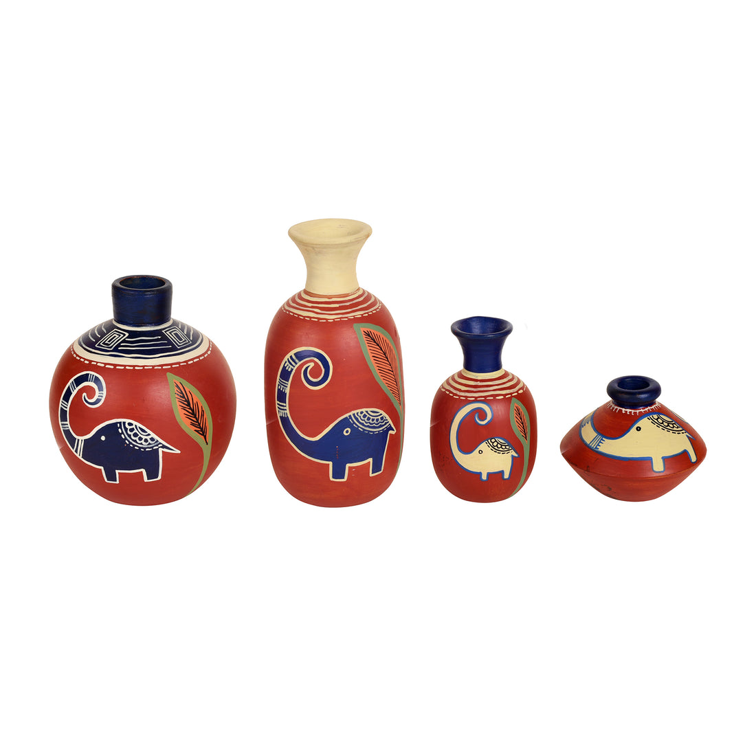 Happy Elephant Vases (So4) in Rustic Red (5x2.5/4x3/2.5x2.5/6x3 HxDia)