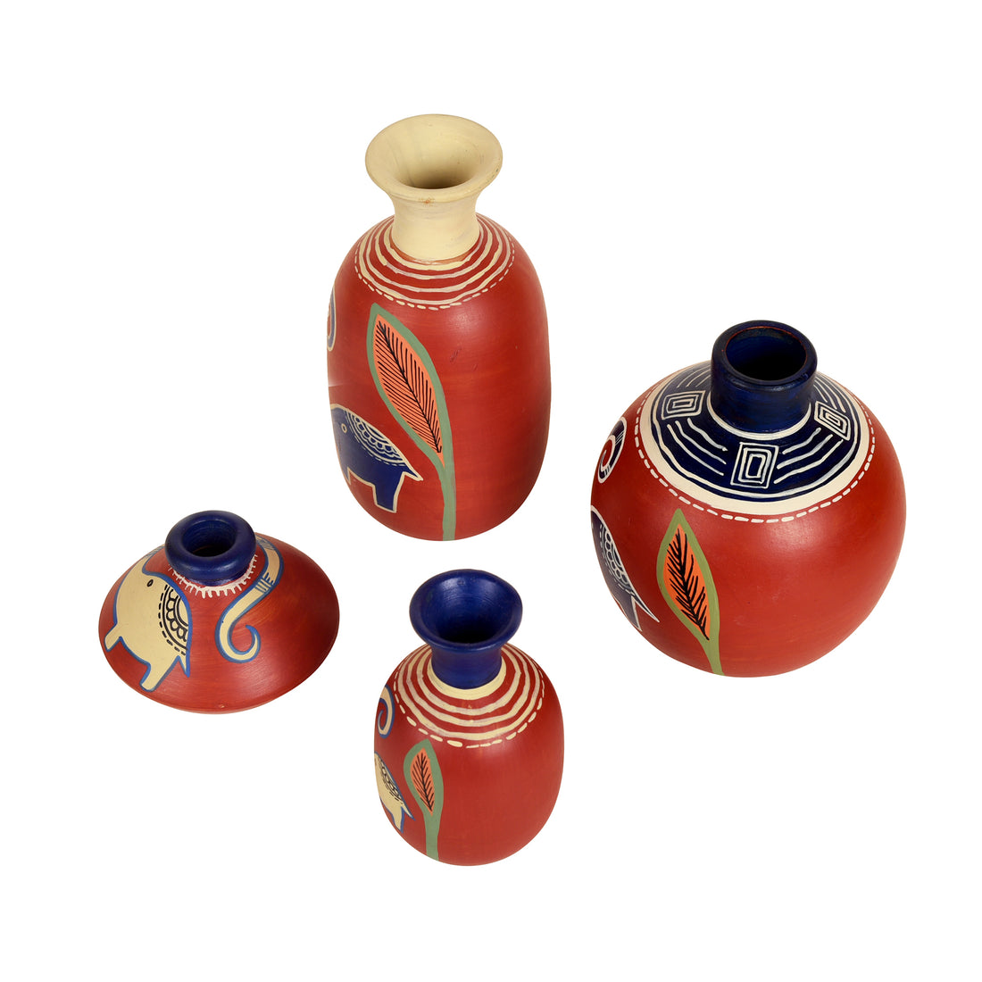 Happy Elephant Vases (So4) in Rustic Red (5x2.5/4x3/2.5x2.5/6x3 HxDia)