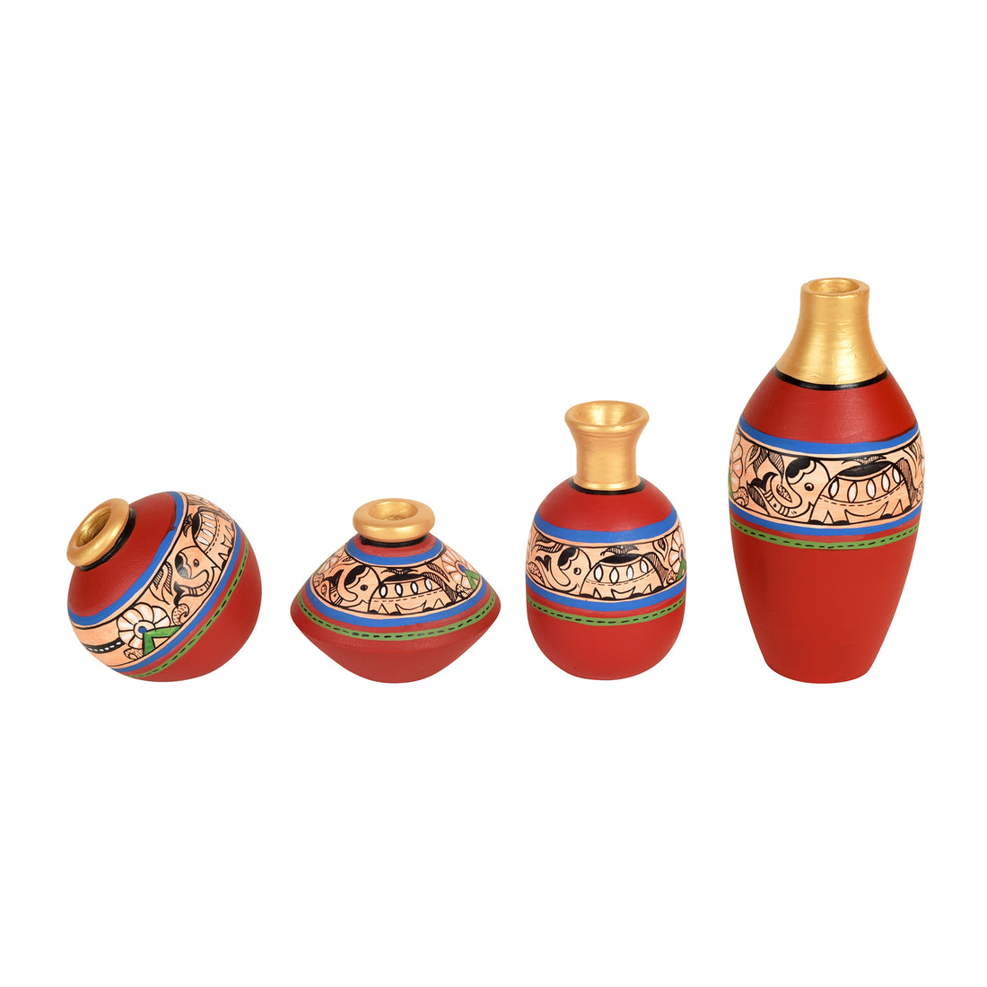 Rustic Madhubani Vases (So4) in Red color (5x2.5/4x3/2.5x2.5/6x3 HxDia)