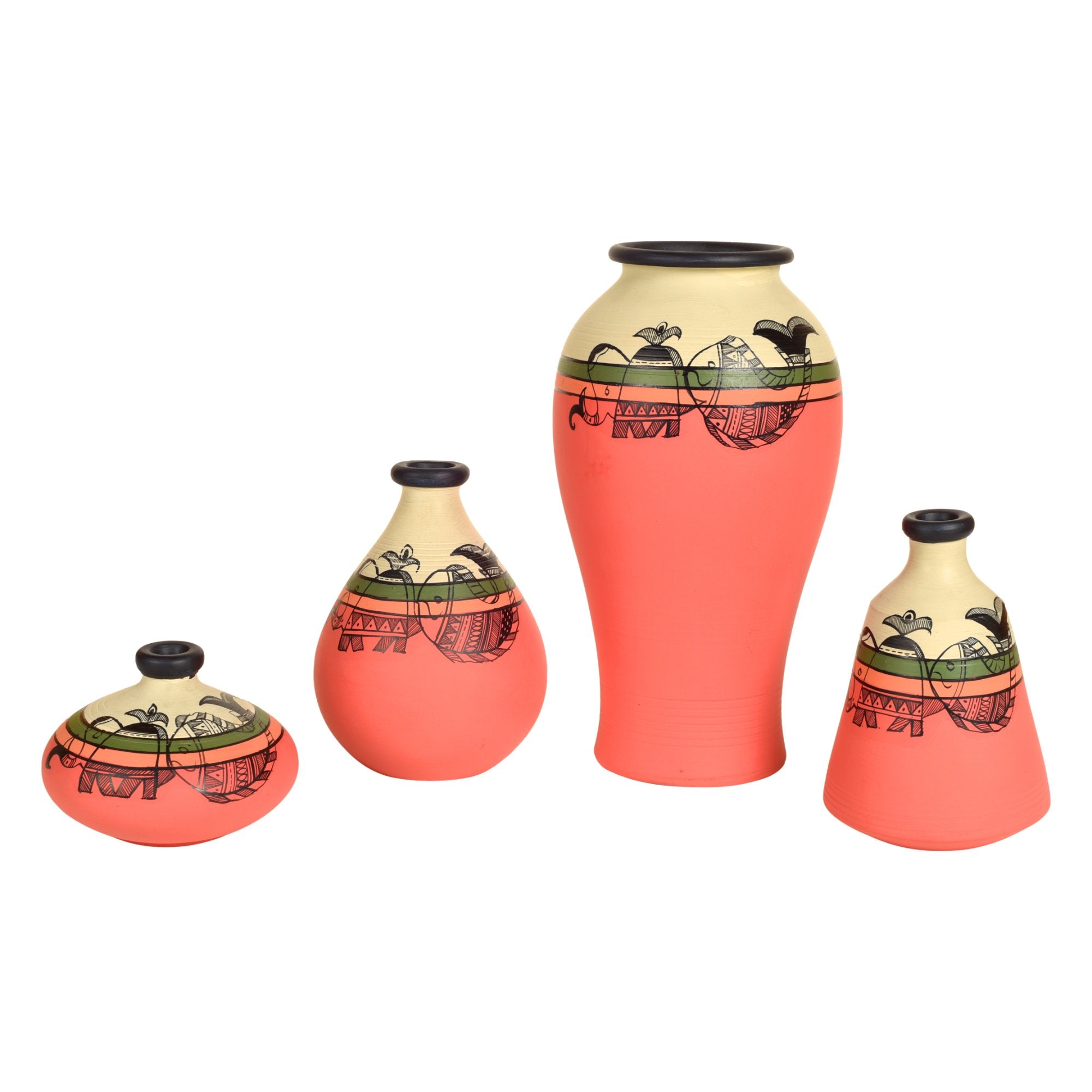 Handpainted Earthen Vases with Madhubani Tattoo Art