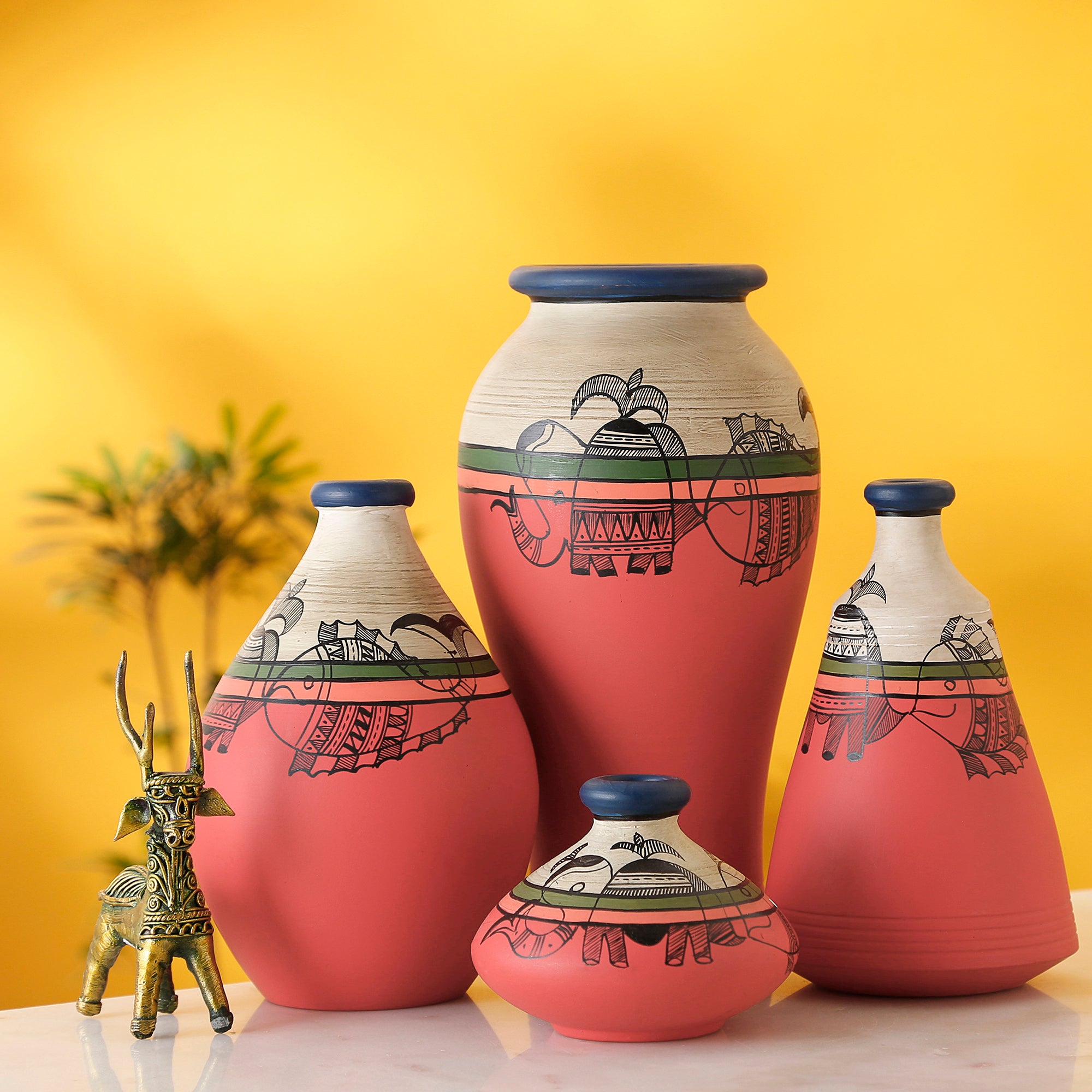 Handpainted Earthen Vases with Madhubani Tattoo Art