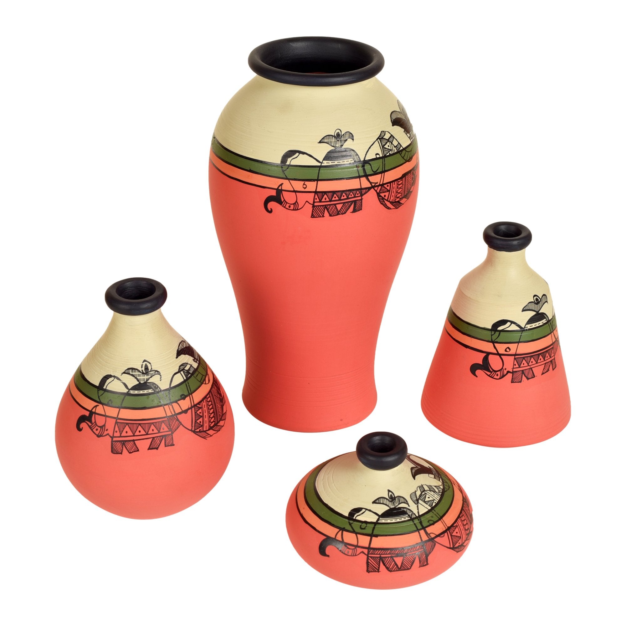 Handpainted Earthen Vases with Madhubani Tattoo Art