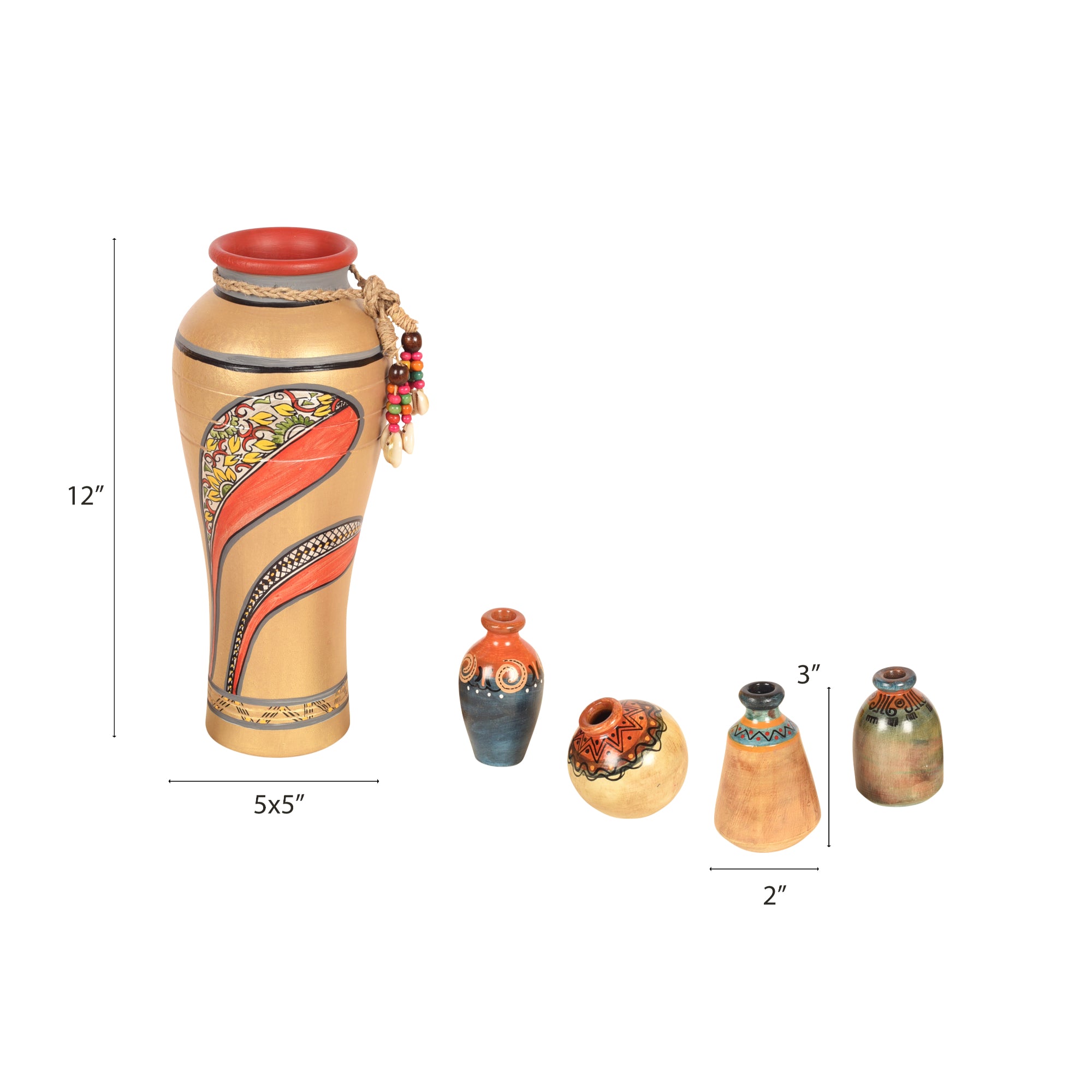 Handcrafted Terracotta Decor Vase Set (MultiColor) S05