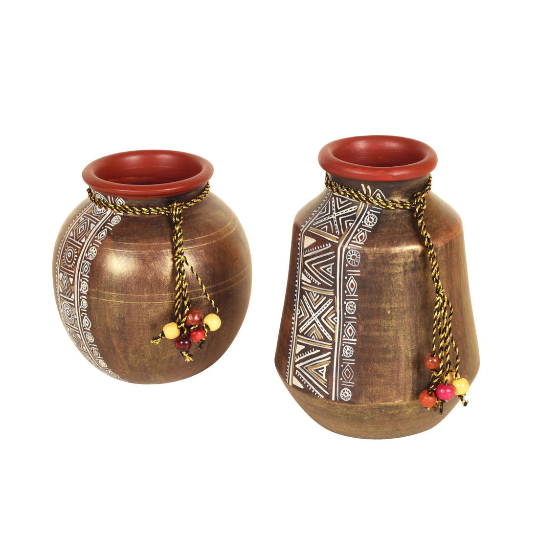 Simmering Sand Handpainted Terracotta Vase Set of 2 (4x3x5.5/4.5x2.5x6.5)