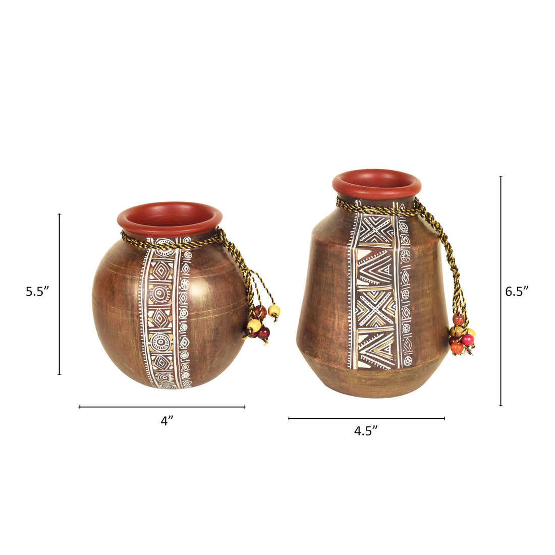 Simmering Sand Handpainted Terracotta Vase Set of 2 (4x3x5.5/4.5x2.5x6.5)