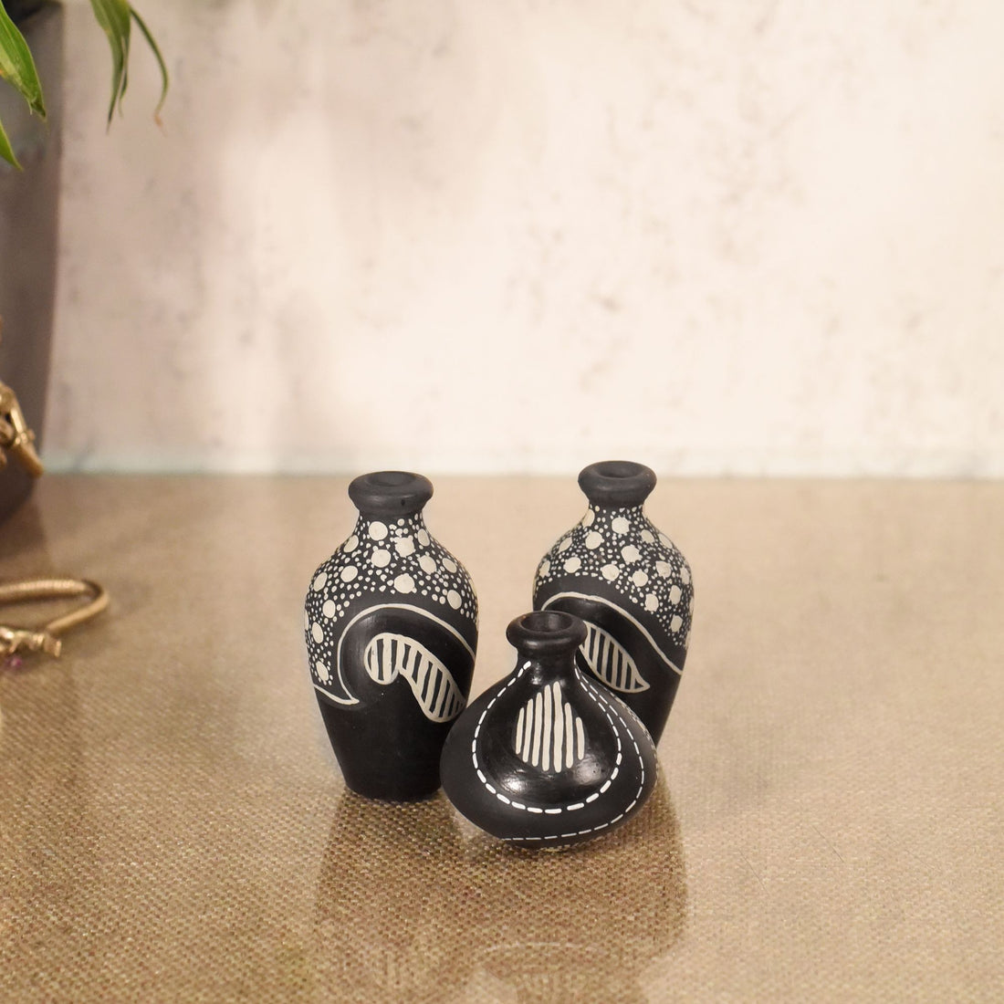 Midnight Artistry Trio Miniature Terracotta Vases