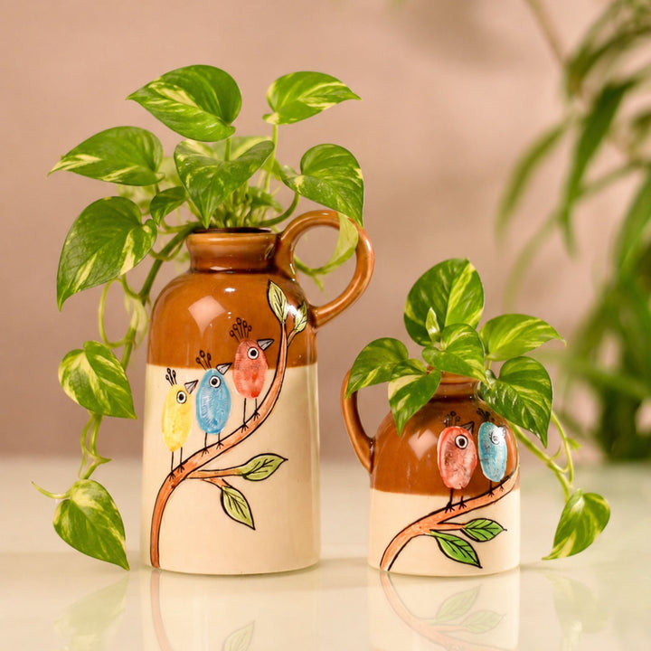 Chidiya Birds-on-Branch Ceramic Cachepot Duo