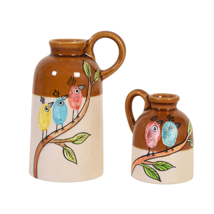 Chidiya Birds-on-Branch Ceramic Cachepot Duo