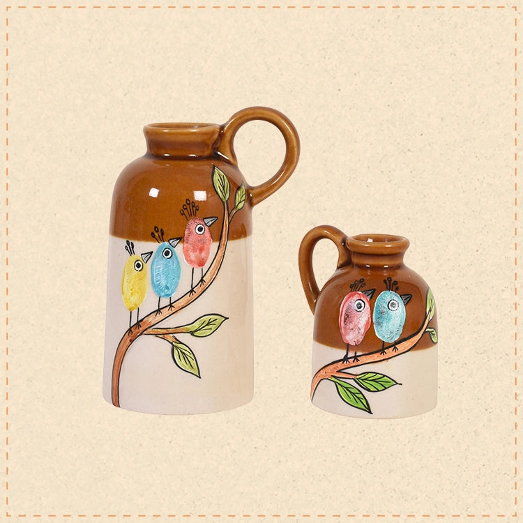 Chidiya Birds-on-Branch Ceramic Cachepot Duo