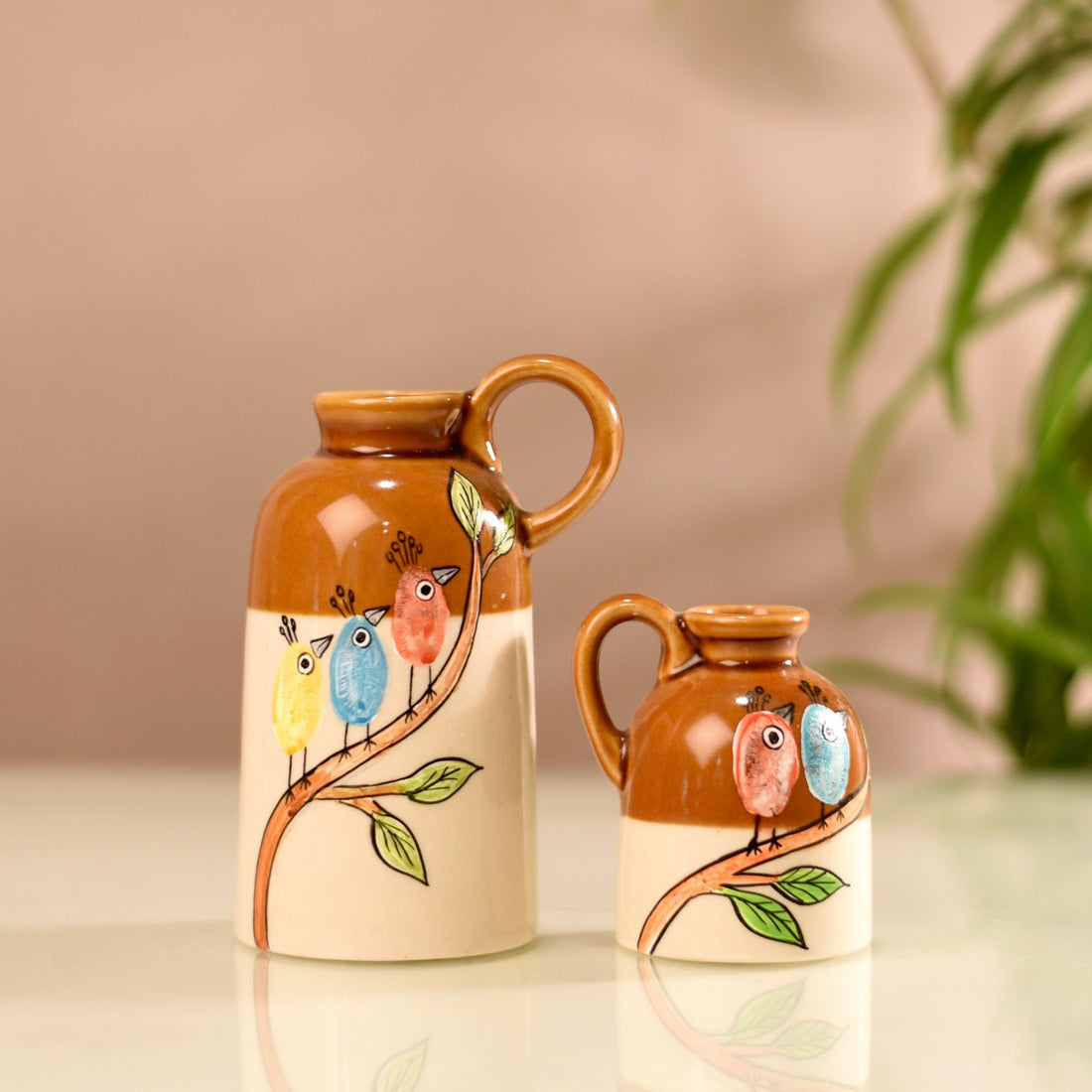 Chidiya Birds-on-Branch Ceramic Cachepot Duo