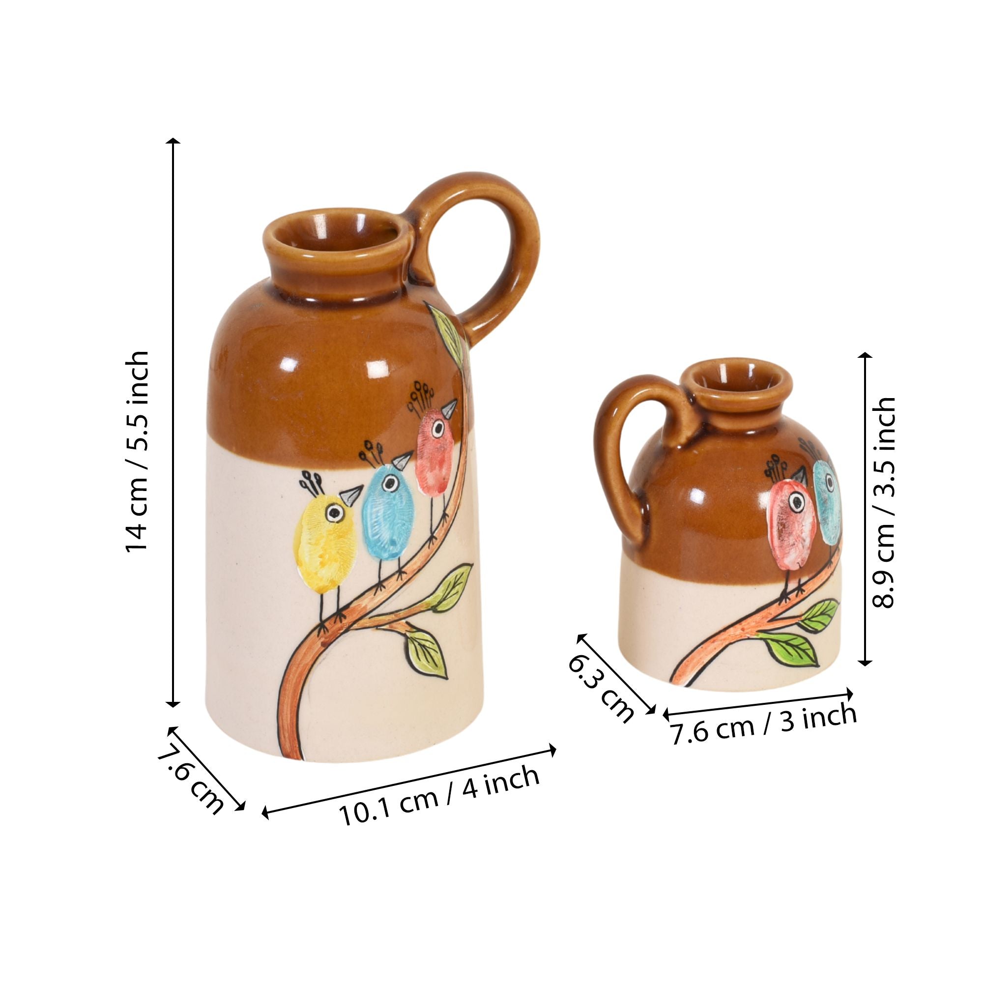 Chidiya Birds-on-Branch Ceramic Cachepot Duo