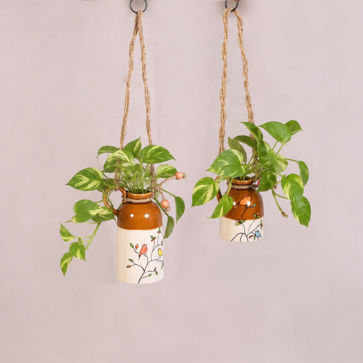 Bageecha Songbird Hanging Ceramic Planter Duo