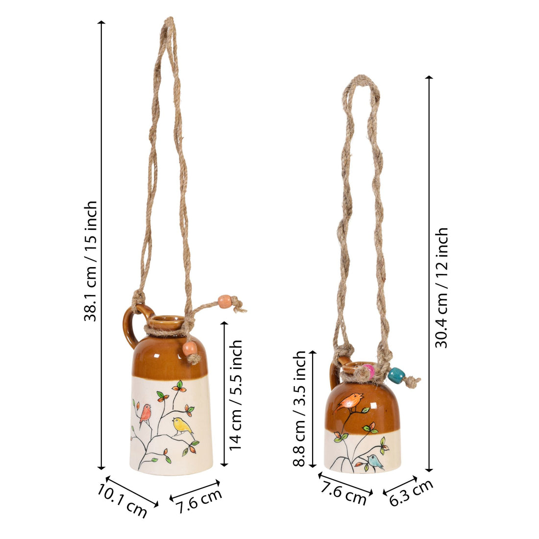 Bageecha Songbird Hanging Ceramic Planter Duo