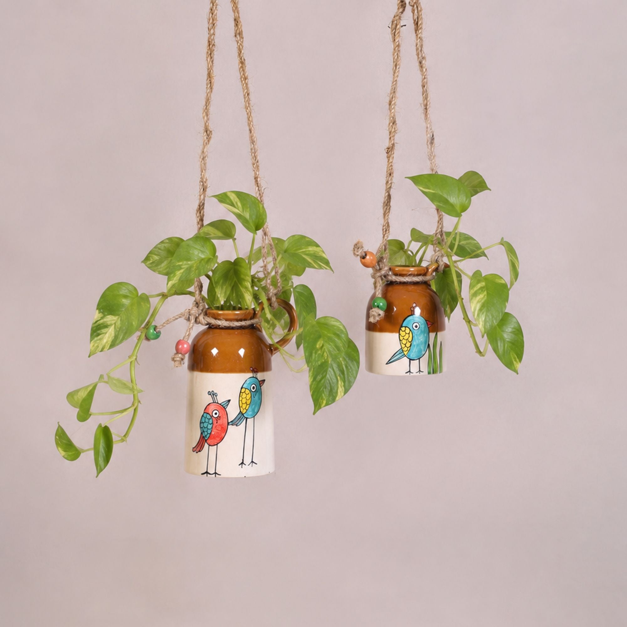 Bageecha Blossom-Bird Hanging Ceramic Planter Duo