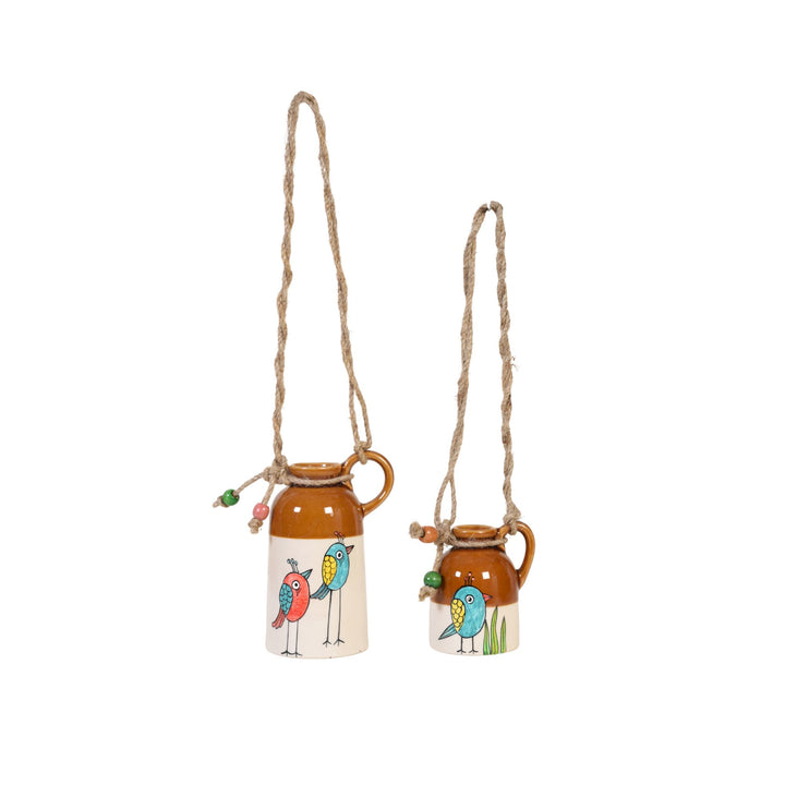Bageecha Blossom-Bird Hanging Ceramic Planter Duo