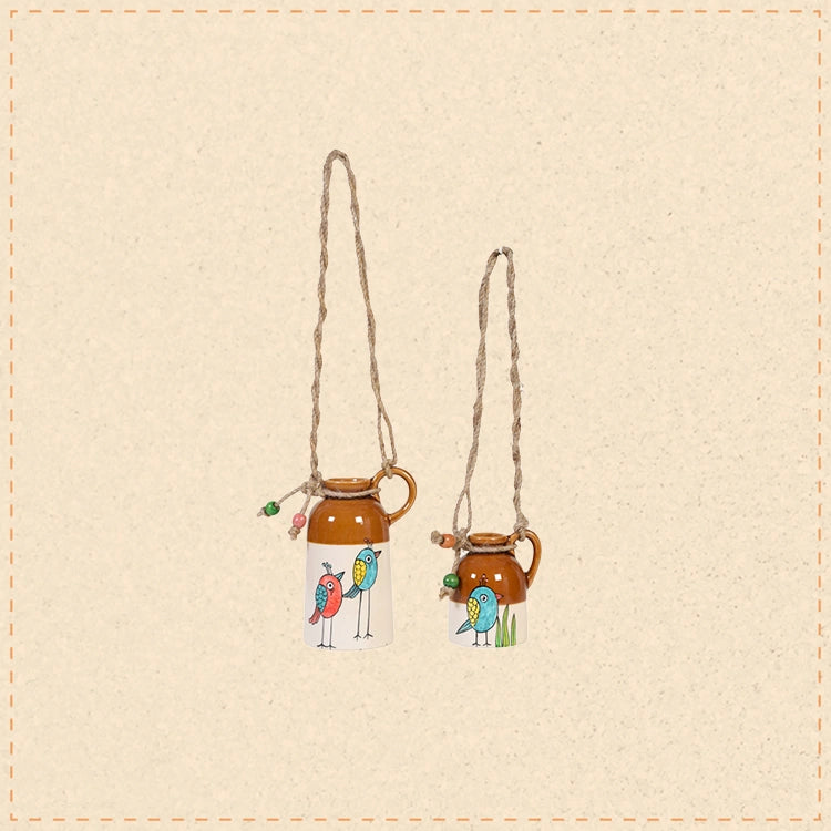 Bageecha Blossom-Bird Hanging Ceramic Planter Duo