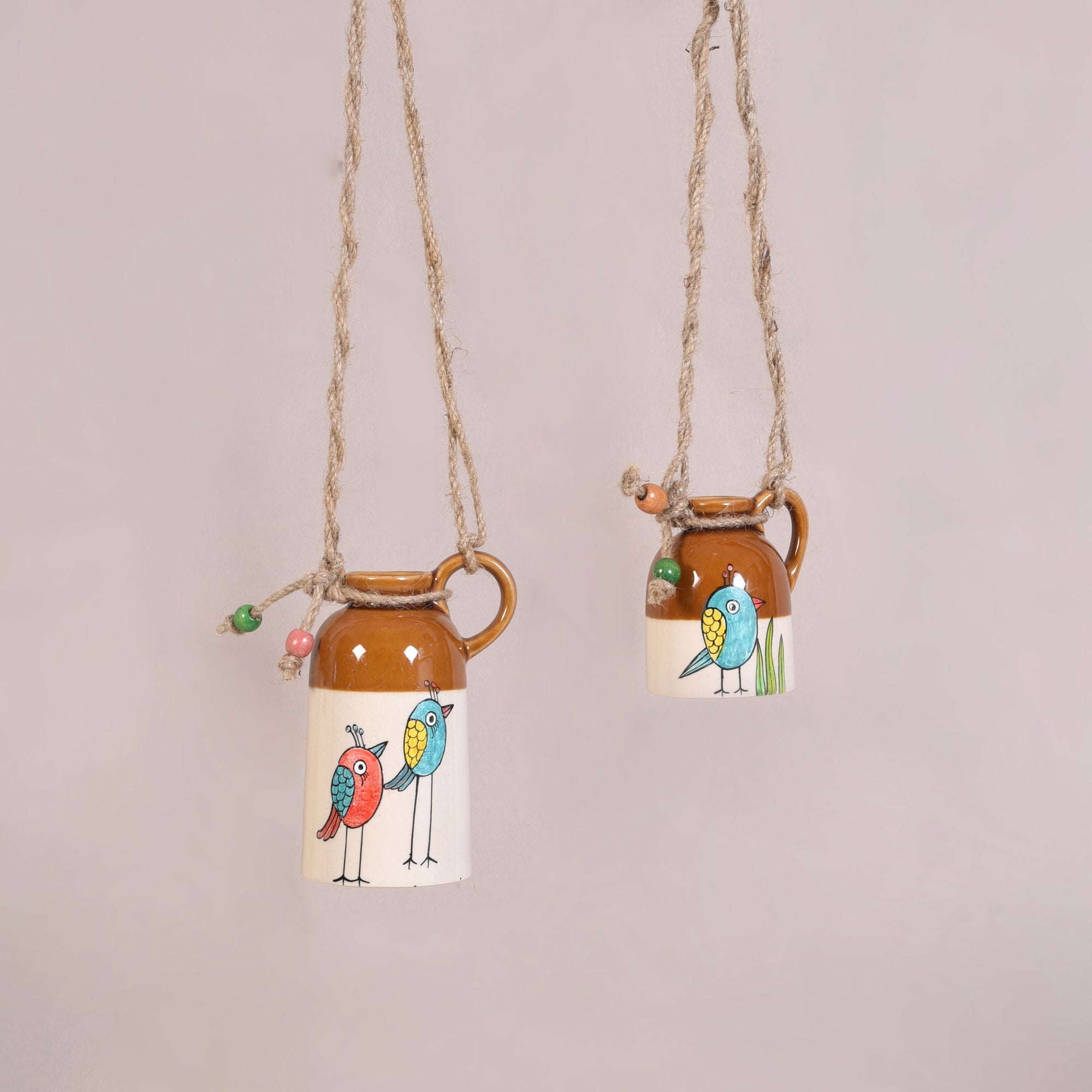 Bageecha Blossom-Bird Hanging Ceramic Planter Duo