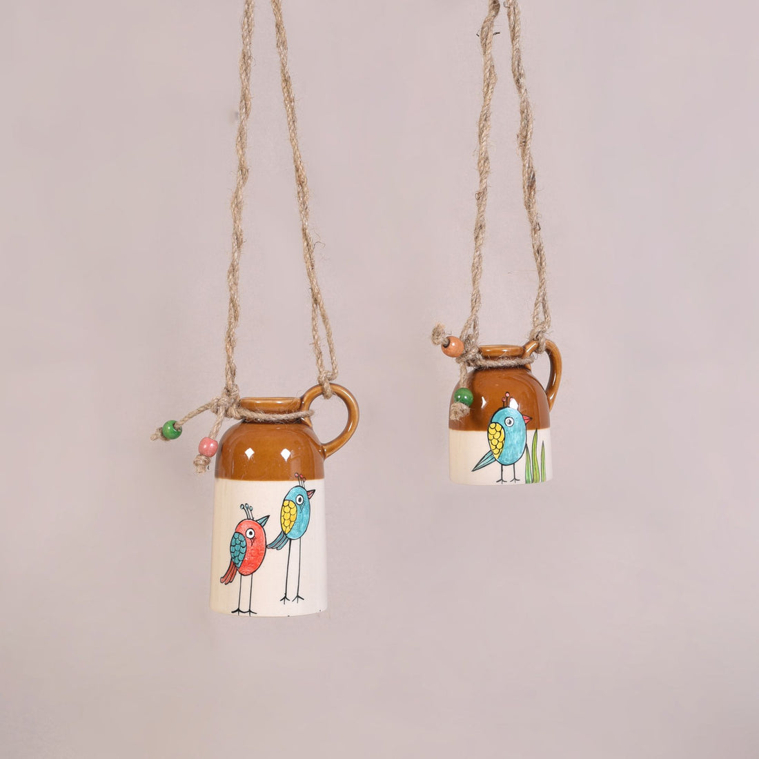 Bageecha Blossom-Bird Hanging Ceramic Planter Duo