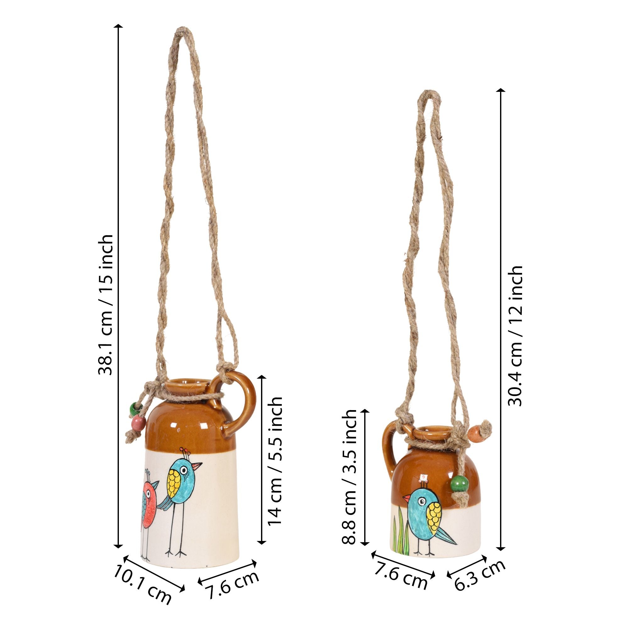 Bageecha Blossom-Bird Hanging Ceramic Planter Duo