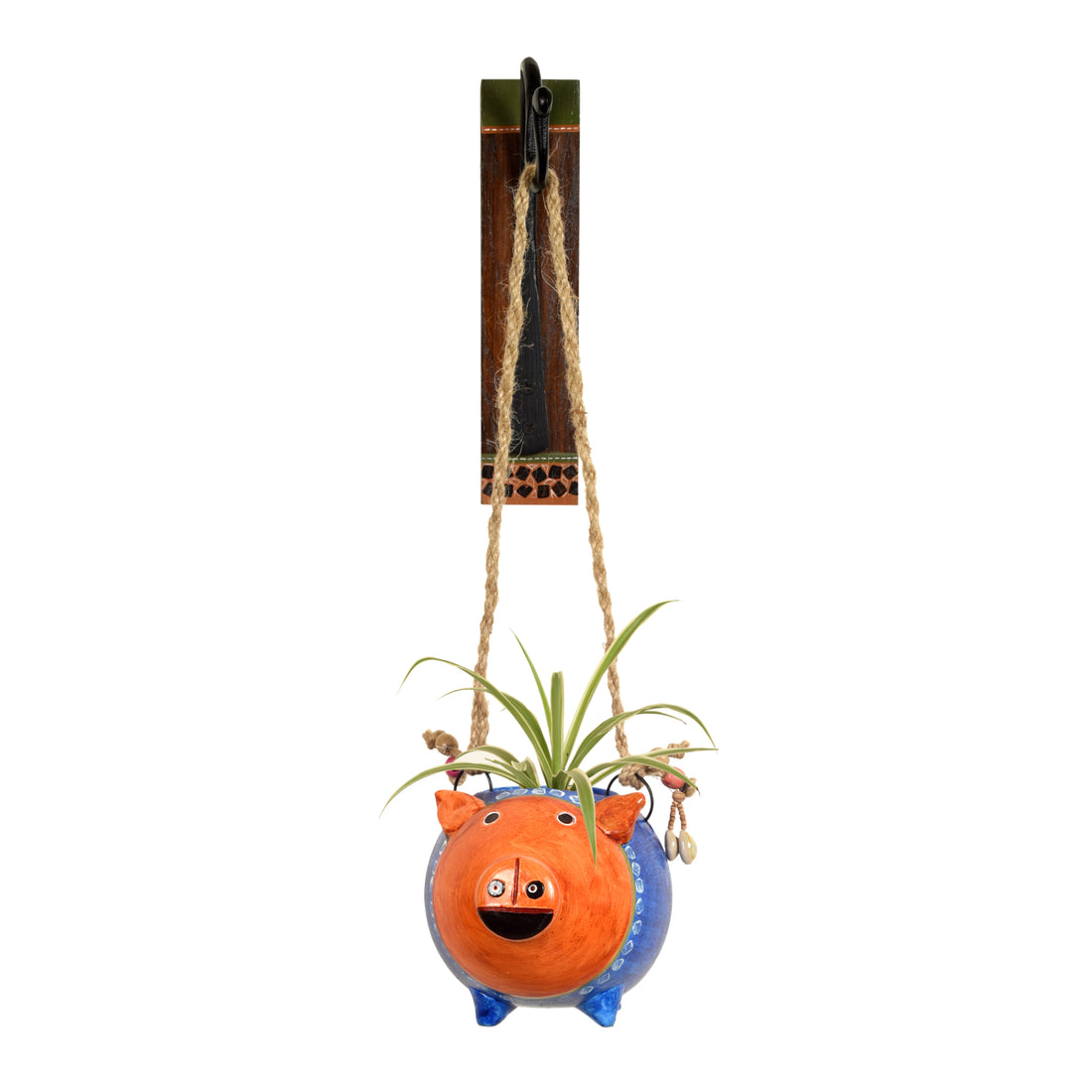 Blue Pig Earthen Planter on a Classic Wall Hook