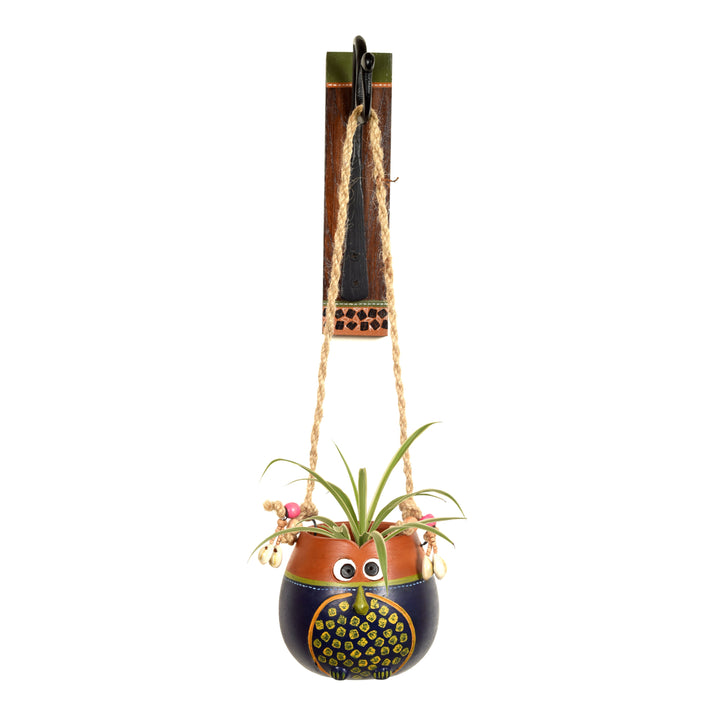 Brown-Blue Earthen Planter on a Classic Wall Hook