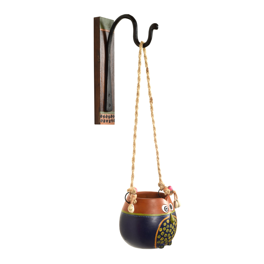 Brown-Blue Earthen Planter on a Classic Wall Hook